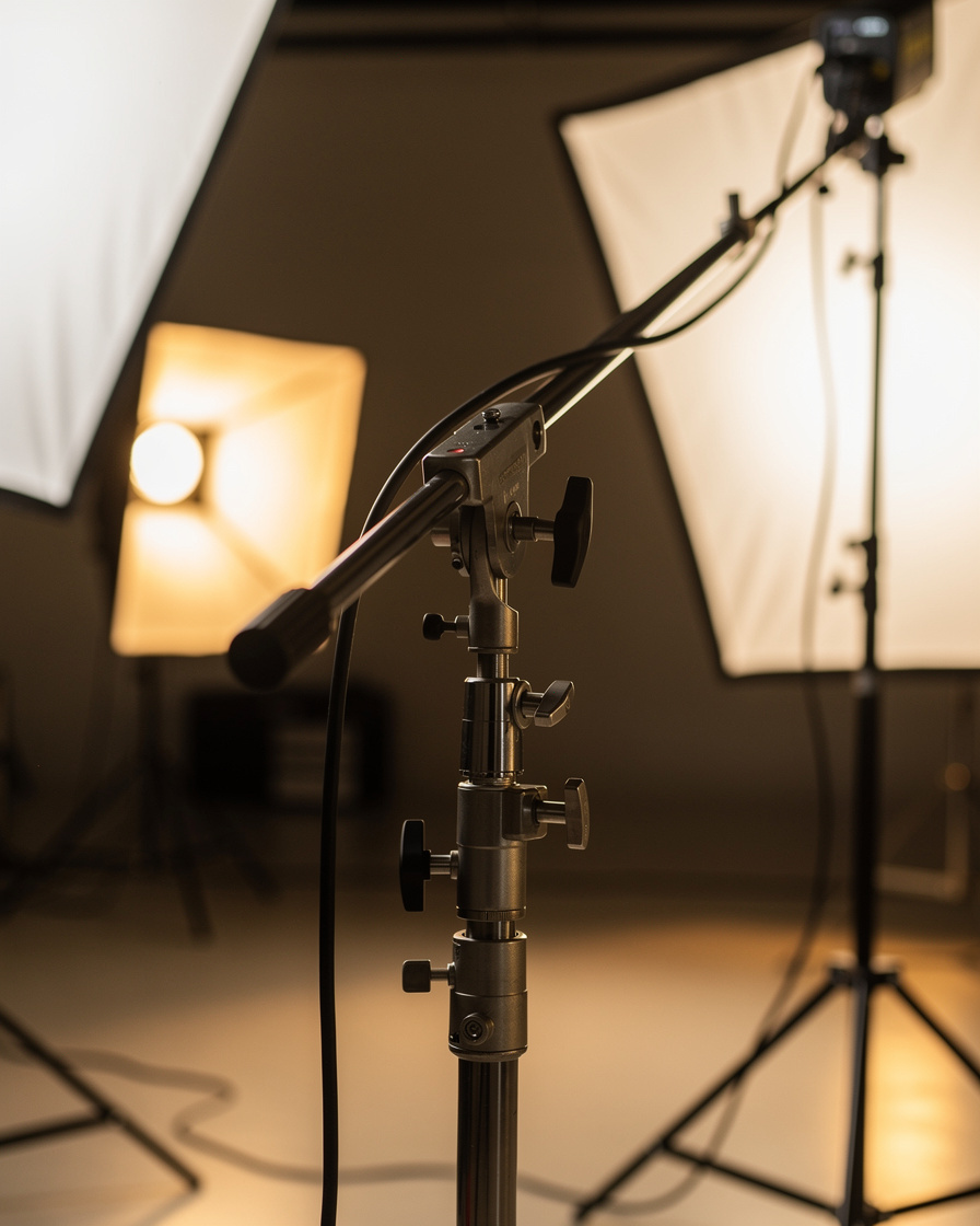 Studio softbox lighting rig set up for filming